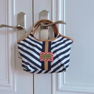 Y2K Tommy Hilfiger Nautical Navy and White Striped Canvas Mini Tote